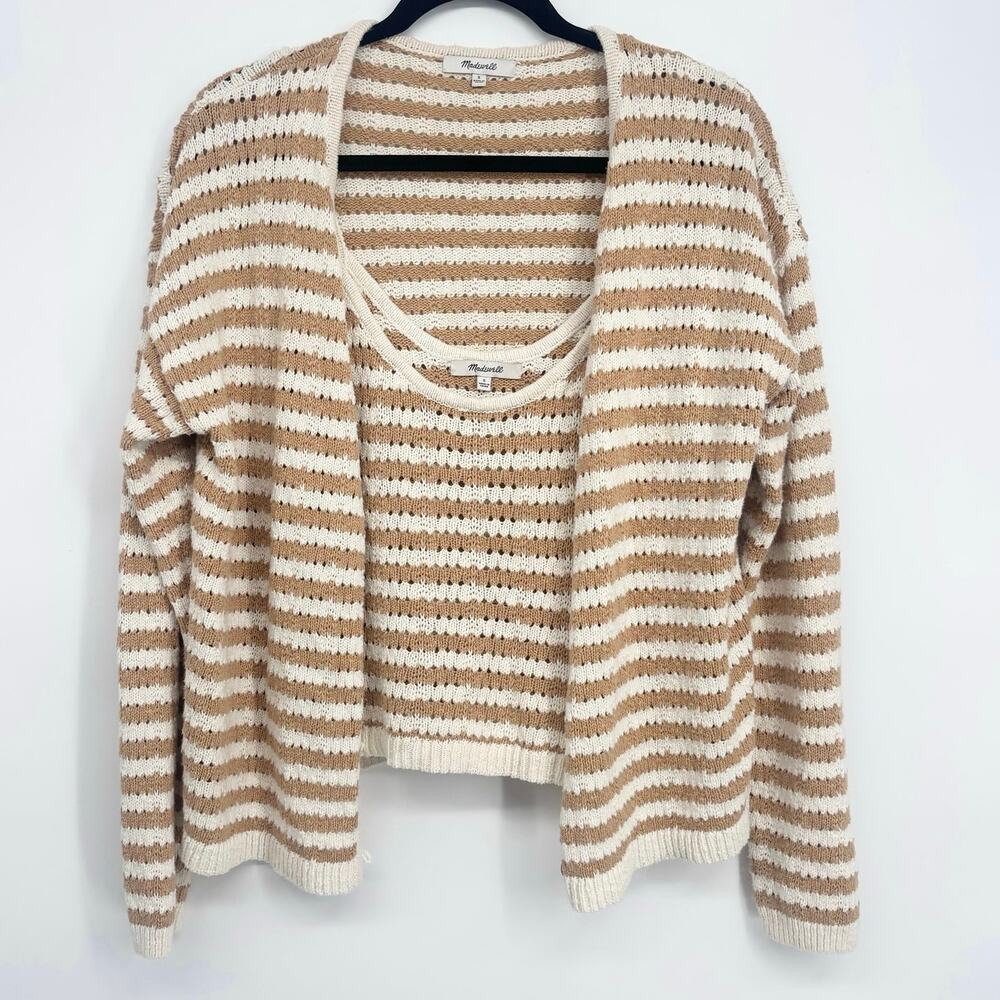Madewell Tan and White Crochet Knit Cardigan and Tank Set Size S *FLAWED*